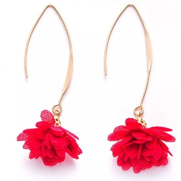 long feather light flower earrings Jewelry - Long Gold & Fuchsia Flower Color Boho Gypsy